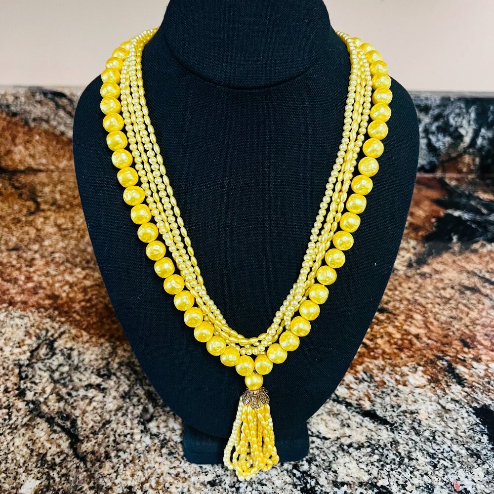 Yellow Faux Pearl Necklace
